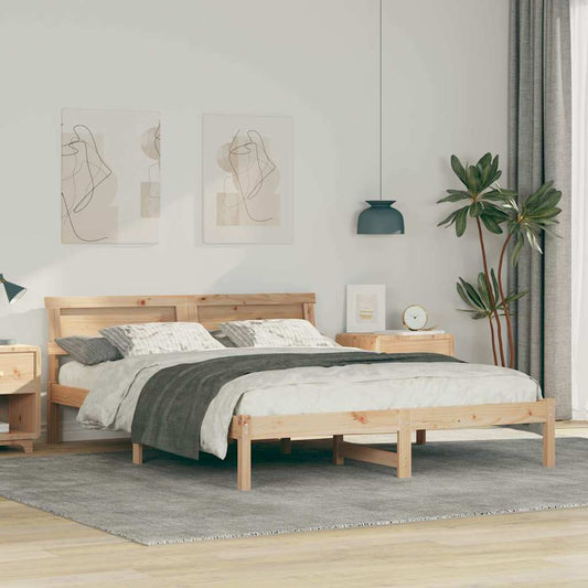 Bettgestell mit Kopfteil Braun 150 x 200 cm Massivholz Kiefer