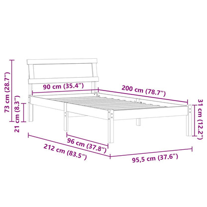 Bettgestell mit Kopfteil Braun 90 x 200 cm Massivholz Kiefer