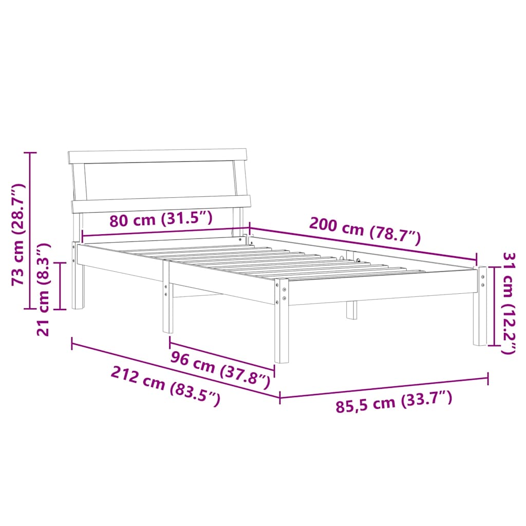 Bettgestell Wachsbraun 80 x 200 cm Massivholz Kiefer