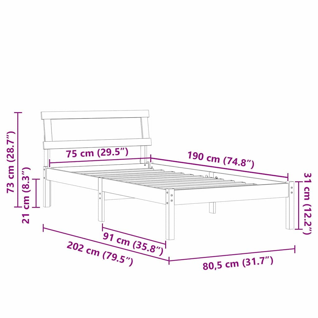 Bettgestell mit Kopfteil Braun 75 x 190 cm Massivholz Kiefer