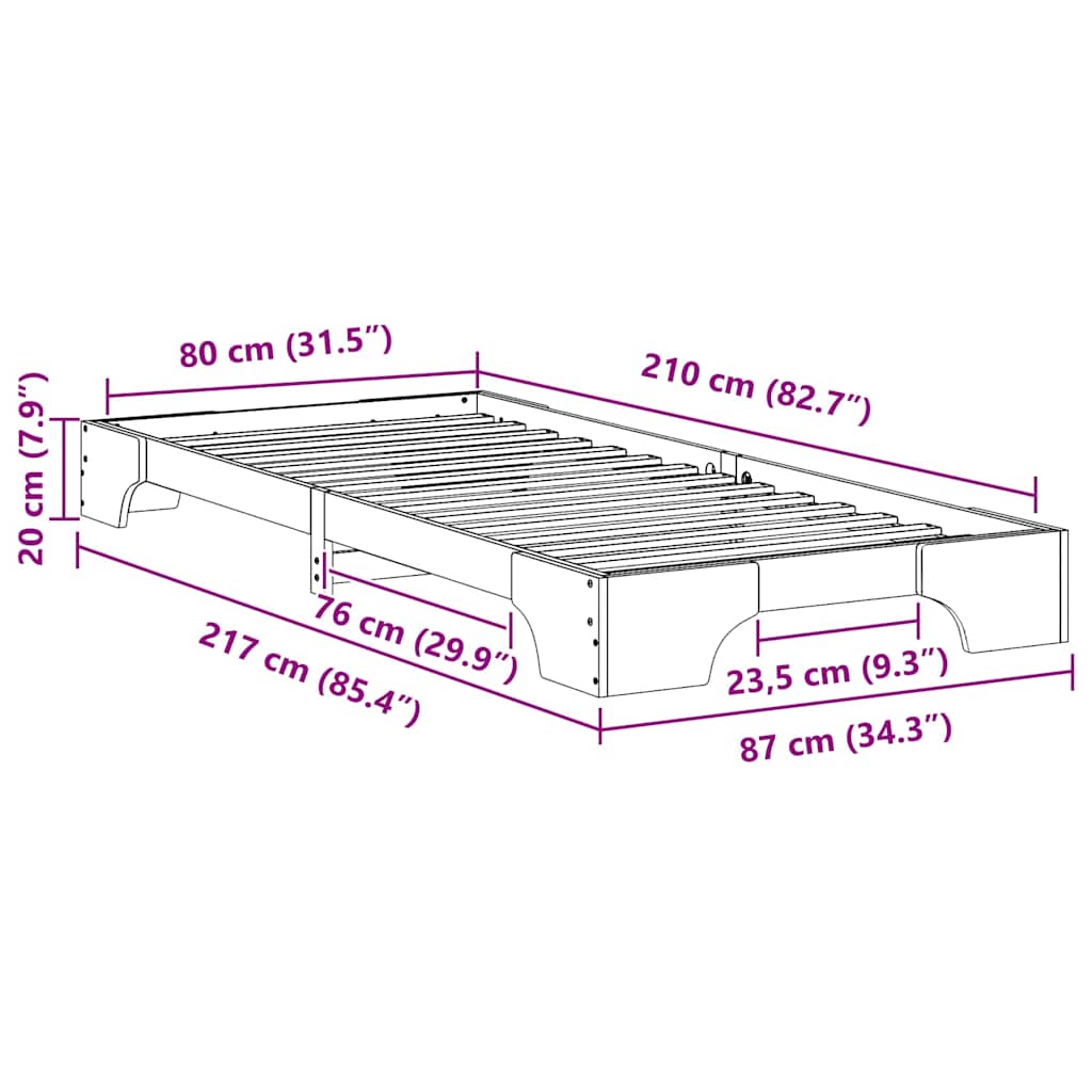 Bodenbettgestell Braun 80 x 210 cm Massivholz Kiefer