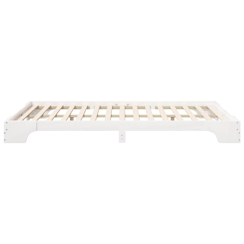 Bodenbettgestell mit Speicher Weiß 140 x 210 cm Holz
