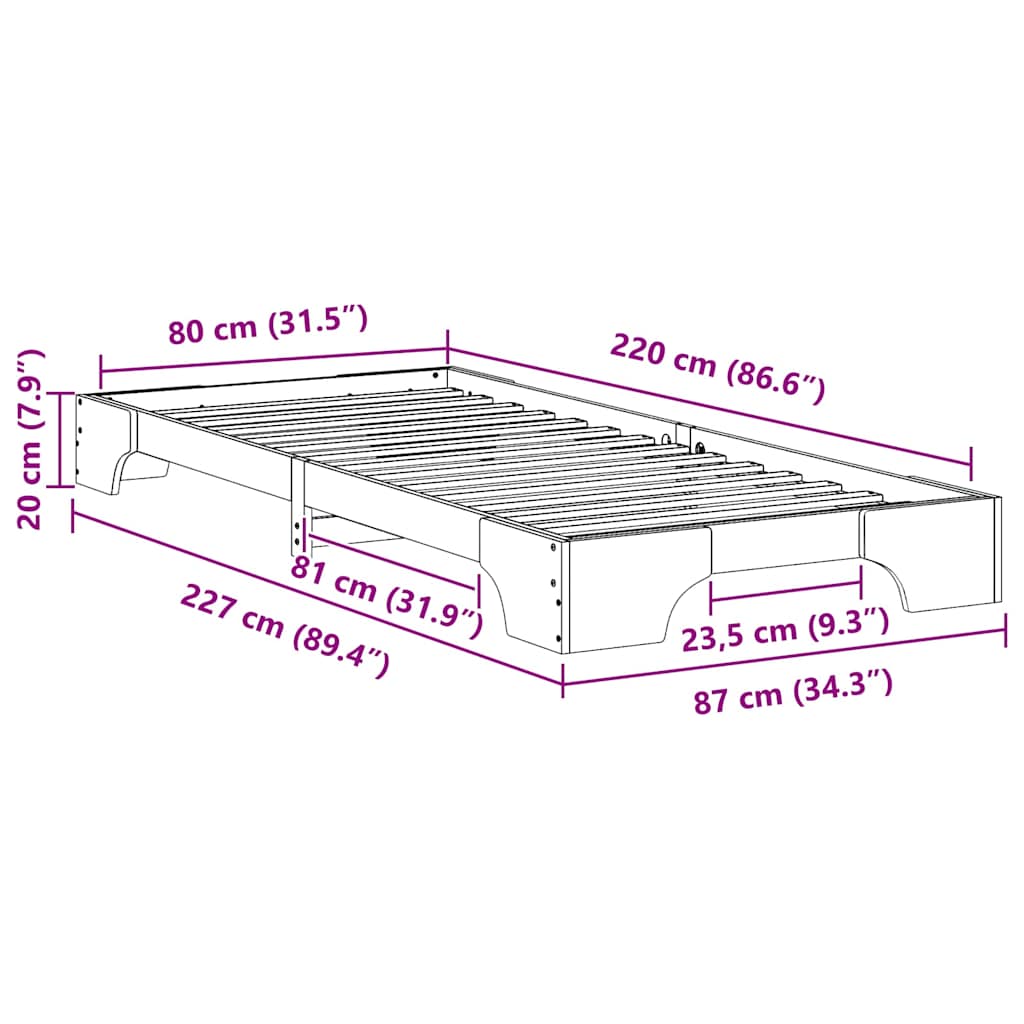 Bodenbettgestell Braun 80 x 220 cm Massivholz Kiefer