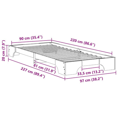 Bodenbettgestell mit Speicher Weiß 90 x 220 cm Holz