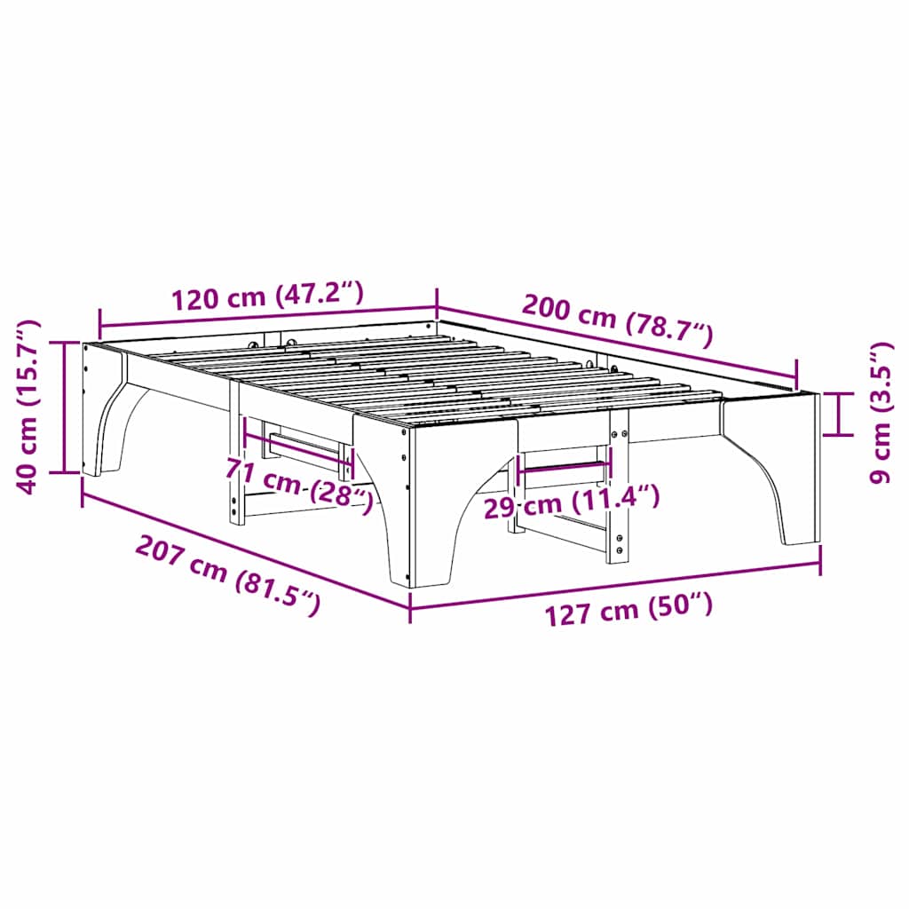 Bodenbettgestell Braun 120 x 200 cm Massivholz Kiefer