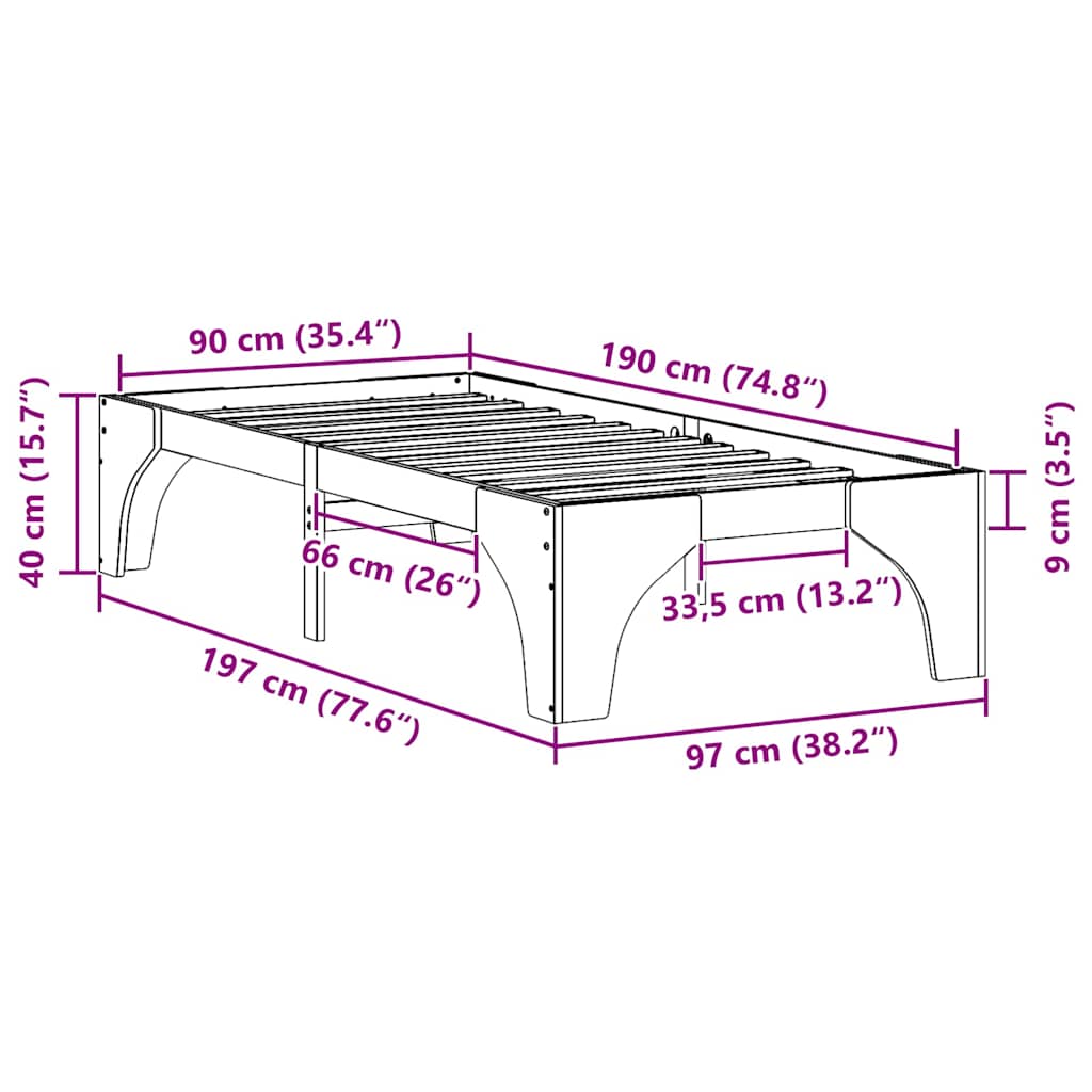 Bodenbettgestell Weiß 90 x 190 cm Massivholz Kiefer