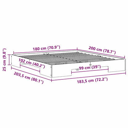 Bodenbettgestell Weiß 180 x 200 cm Massivholz Kiefer
