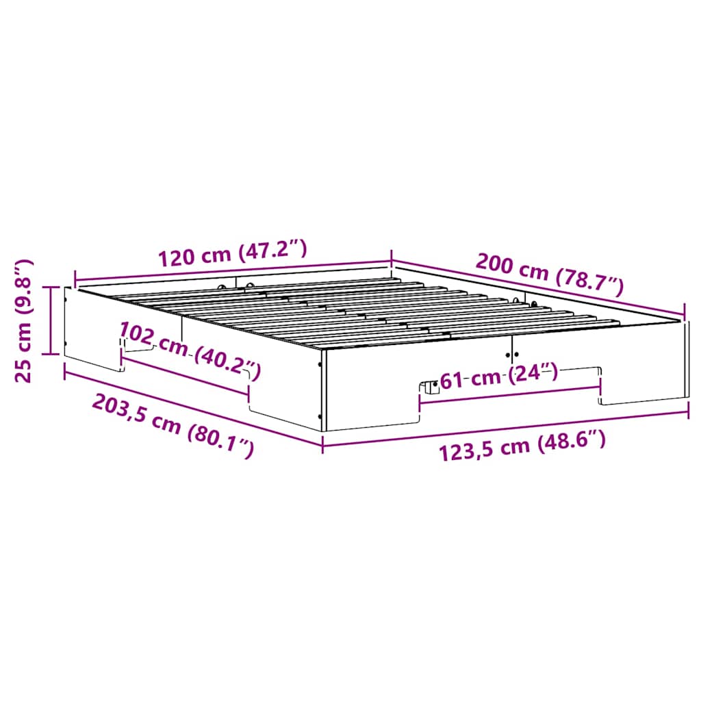 Bodenbettgestell Braun 120 x 200 cm Massivholz Kiefer