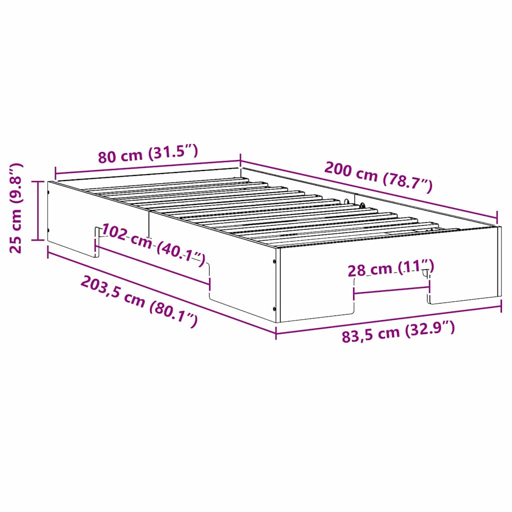 Bodenbettgestell Braun 80 x 200 cm Massivholz Kiefer