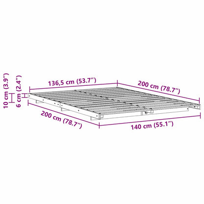 Bodenbettgestell Wachsbraun 140 x 200 cm Massivholz Kiefer