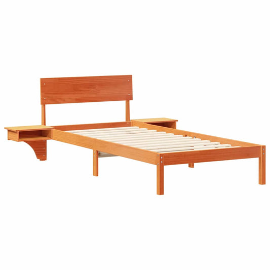 Bettgestell mit Nachttischen Wachsbraun Massivholz Kiefer