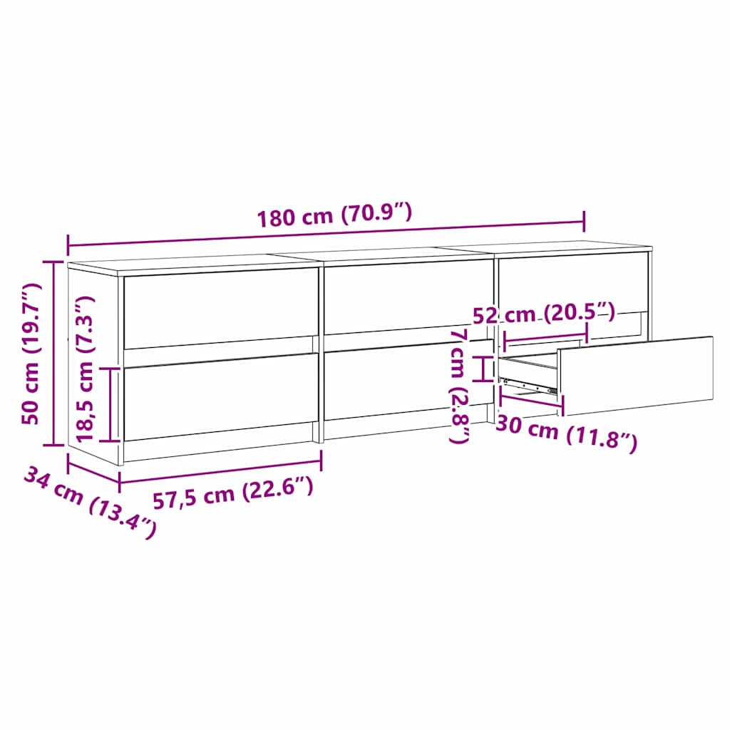 TV-Schränk mit Schubladen Braun 180 x 34 x 50 cm Holzwerkstoff