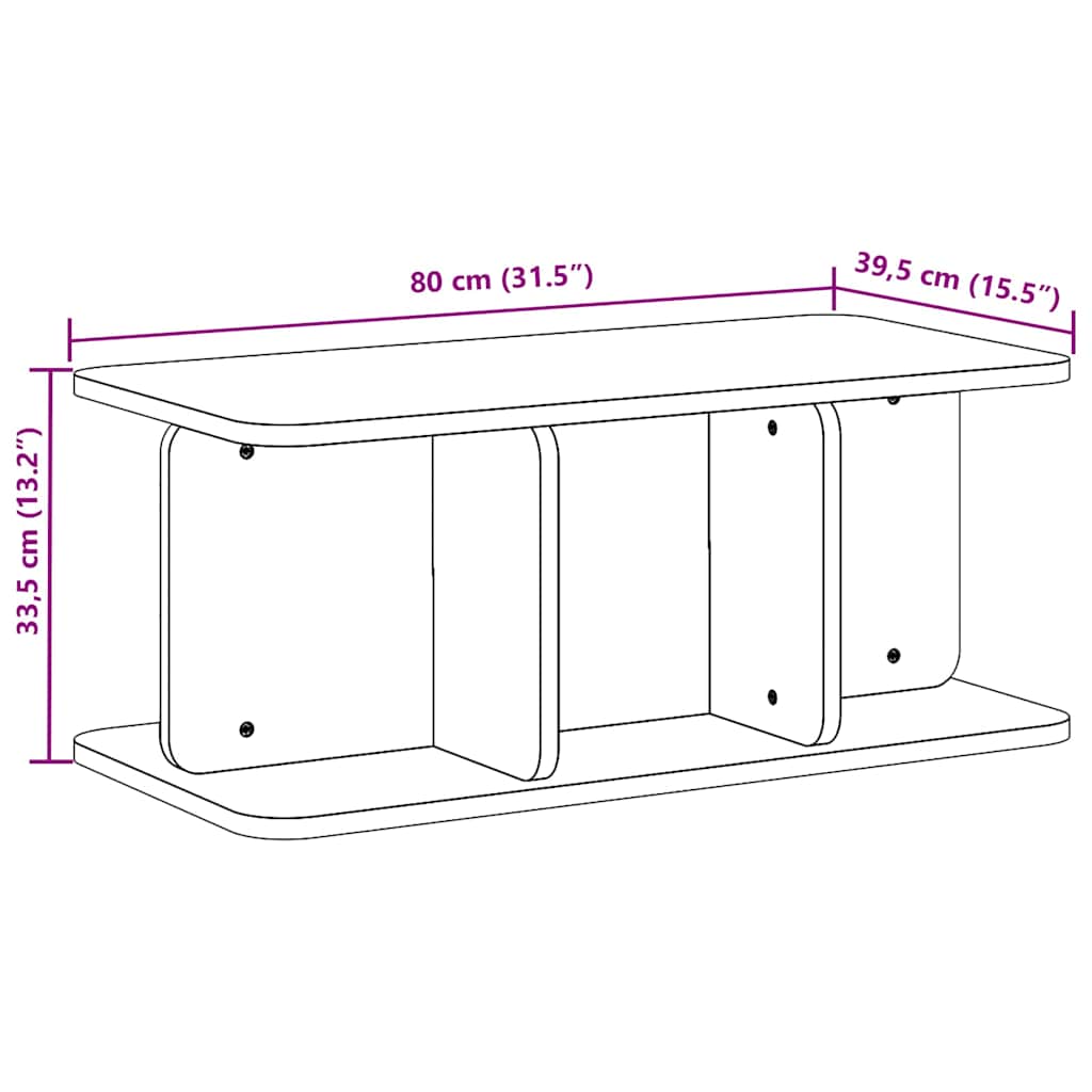 Couchtisch Weiß 80 x 39,5 x 33,5 cm Massivholz Kiefer