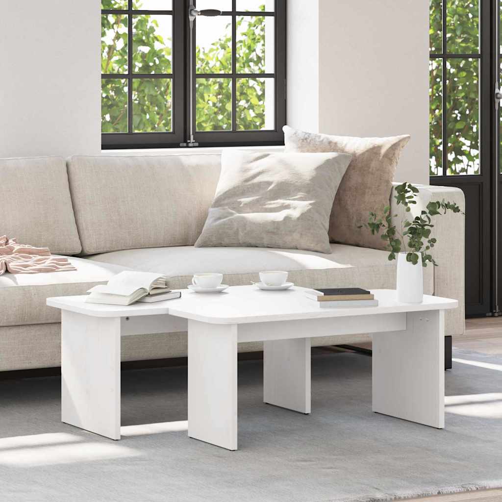 Couchtisch 2 pcs Weiß 100 x 69 x 35.5 cm Massivholz Kiefer