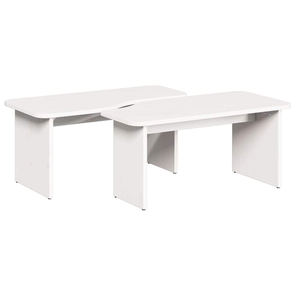 Couchtisch 2 pcs Weiß 100 x 69 x 35.5 cm Massivholz Kiefer