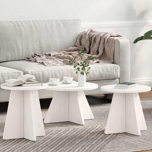Couchtisch 3 pcs Weiß 49 x 49 x 30 cm Massivholz Kiefer