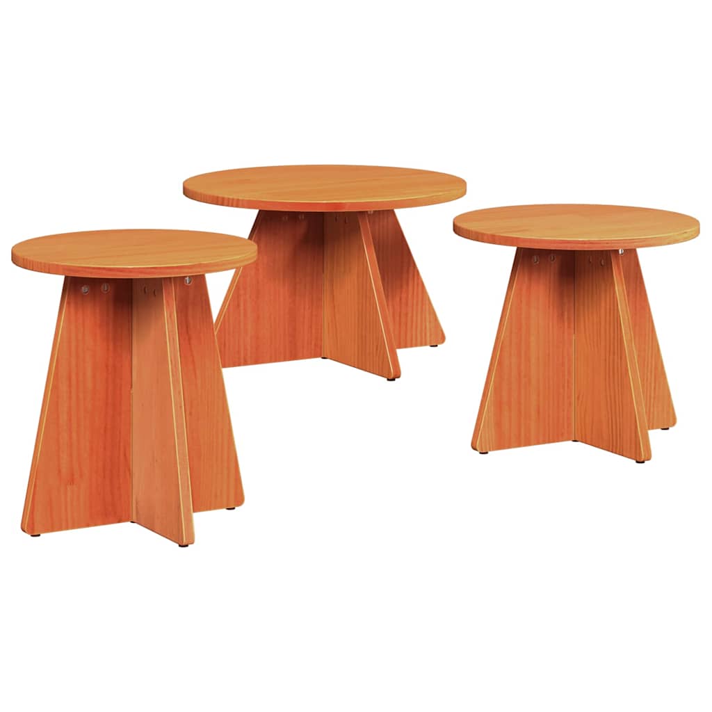 Couchtisch 3 pcs Wachsbraun 49 x 49 x 30 cm Massivholz Kiefer