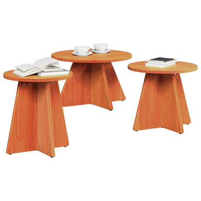 Couchtisch 3 pcs Wachsbraun 49 x 49 x 30 cm Massivholz Kiefer