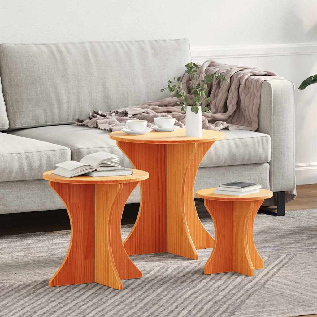 Couchtisch 3 pcs Wachsbraun 46 x 46 x 47 cm Massivholz Kiefer