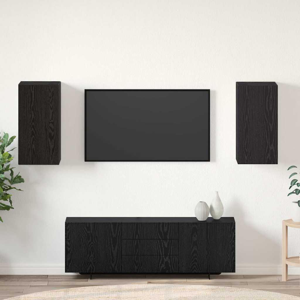 TV Einheit Wandmontiert 2 pcs Schwarze Eiche Holzwerkstoff
