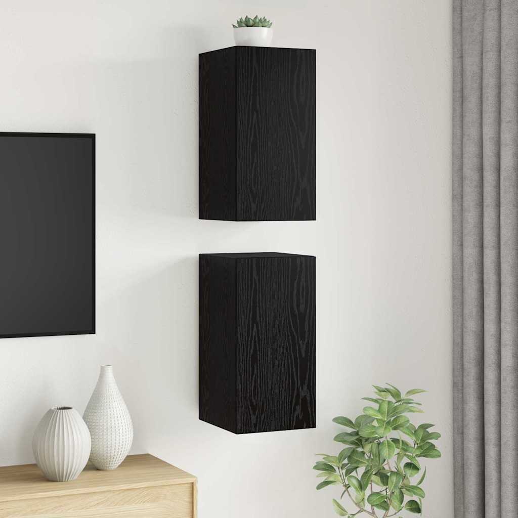 TV Einheit Wandmontiert 2 pcs Schwarze Eiche Holzwerkstoff
