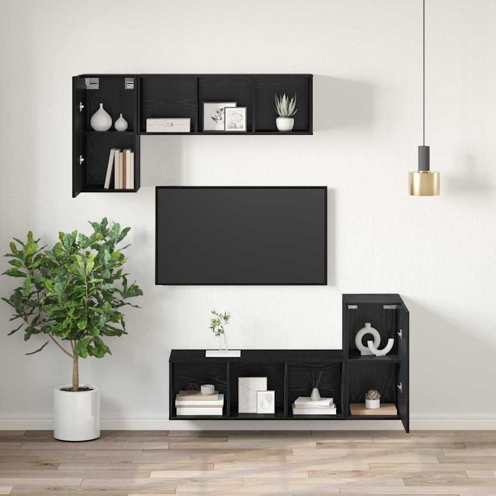 TV Einheit Wandmontiert 2 pcs Schwarze Eiche Holzwerkstoff