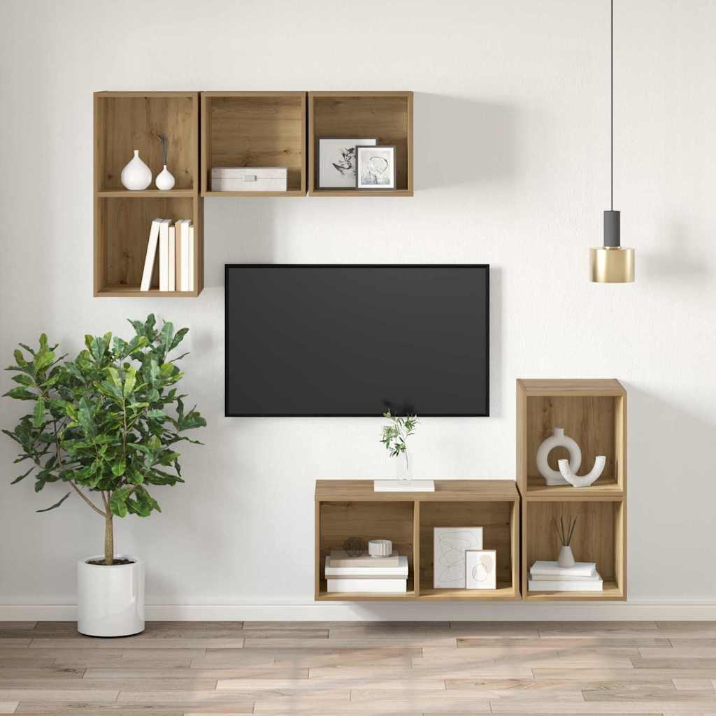 Wandmontierter TV Schrank Eiche handwerklich 37 x 37 x 72 cm