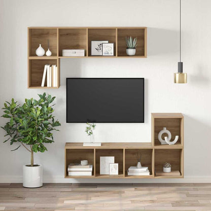 Wandmontierter TV Schrank Eiche handwerklich 37 x 37 x 107 cm