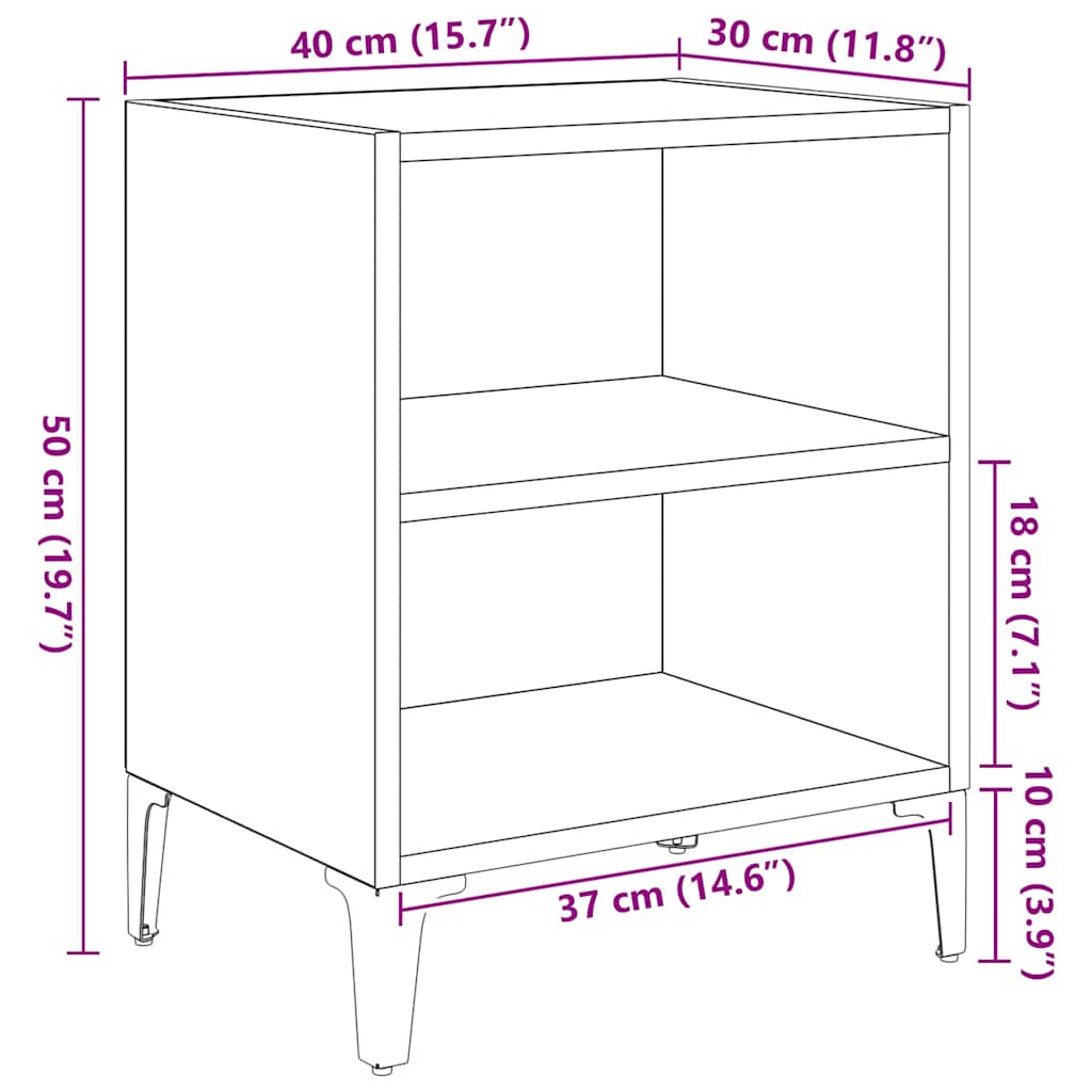 Nachttisch Schwarz Eichen-Optik 40 x 30 x 50 cm Holzwerkstoff
