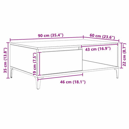 Couchtisch Schwarz Eichen-Optik 90 x 60 x 35 cm Holzwerkstoff