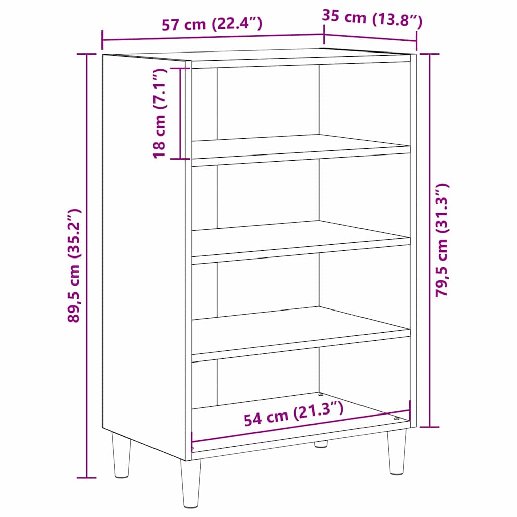 Sideboard Eiche handwerklich 57 x 35 x 89.5 cm Holzwerkstoff