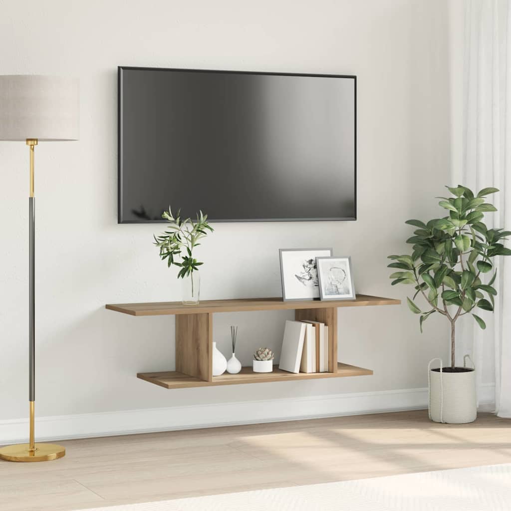 Wandmontierter TV Schrank Eiche handwerklich 102 x 35 x 35 cm