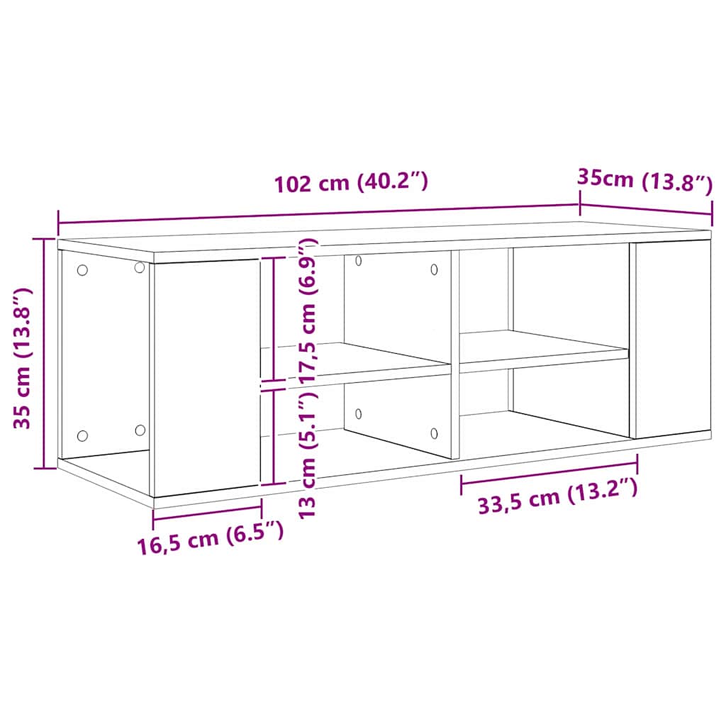 Wandmontierter TV Schrank Eiche handwerklich 102 x 35 x 35 cm