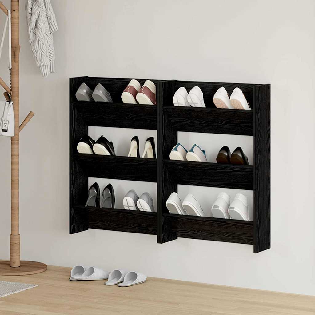 Wandschuhschränke mit Regal 2 pcs Schwarze Eiche Holzwerkstoff