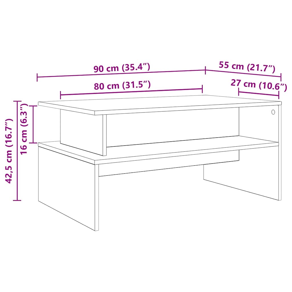 Couchtisch Altholz 90 x 55 x 42,5 cm Holzwerkstoff