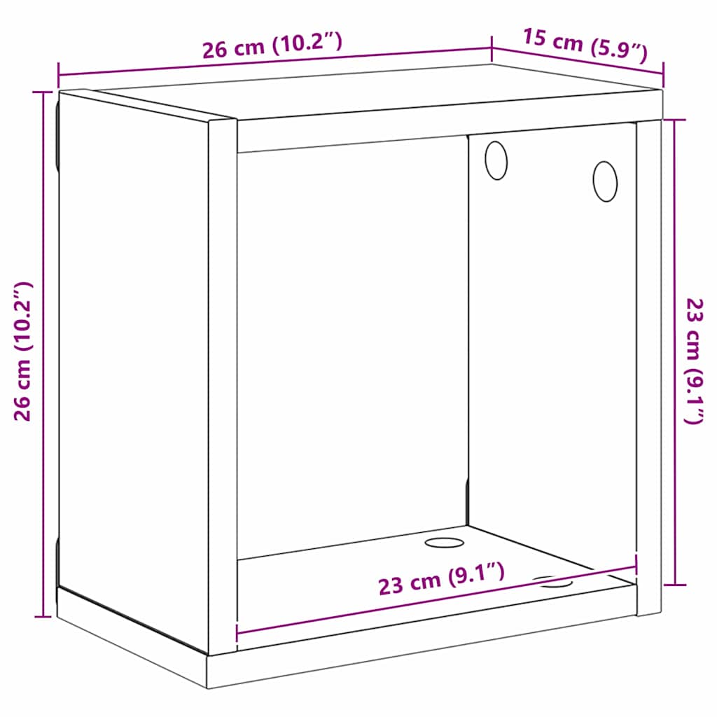 Wandregale mit Regal 2 pcs Eiche handwerklich 26 x 15 x 26 cm