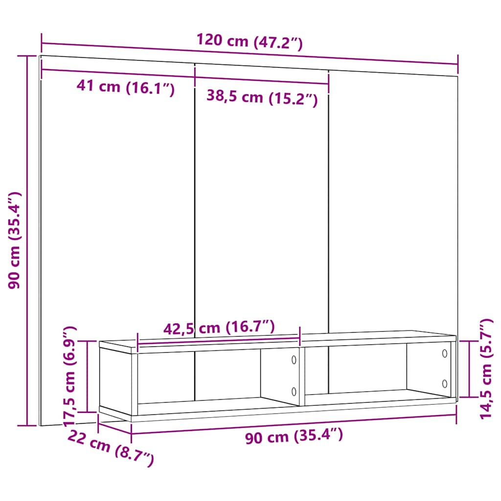 Wand TV Schrank Eiche handwerklich 120 x 23.5 x 90 cm