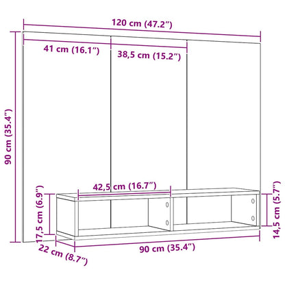 Wand TV Schrank Eiche handwerklich 120 x 23.5 x 90 cm