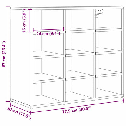 Schuhschrank Eiche handwerklich 77,5 x 30 x 67 cm Holzwerkstoff