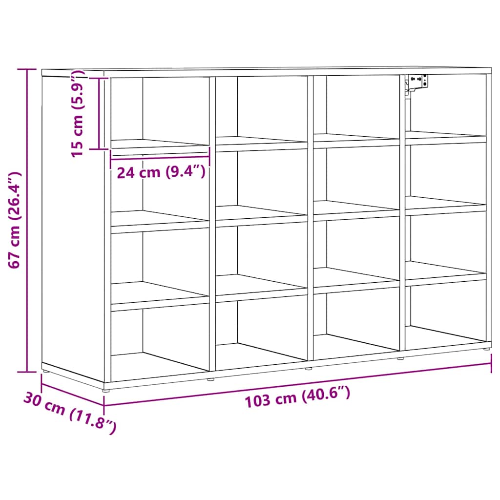 Schuhschrank Schwarze Eiche 103 x 30 x 67 cm Holzwerkstoff