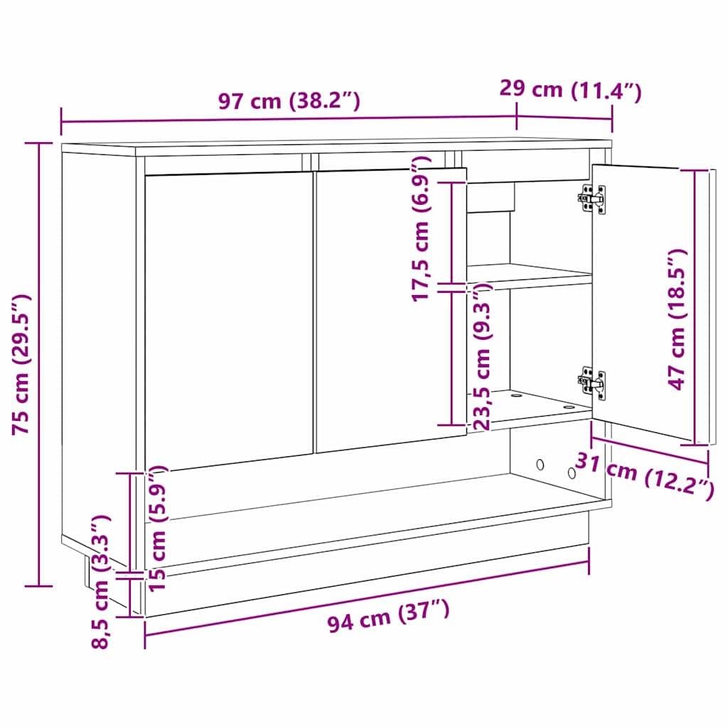 Sideboard Eiche handwerklich 97 x 29 x 75 cm Holzwerkstoff