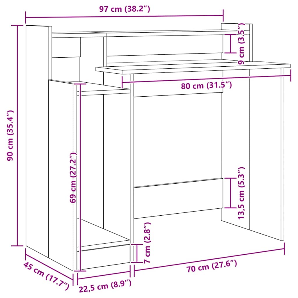 Schreibtisch mit Regal Altholz 97 x 45 x 90 cm Holzwerkstoff