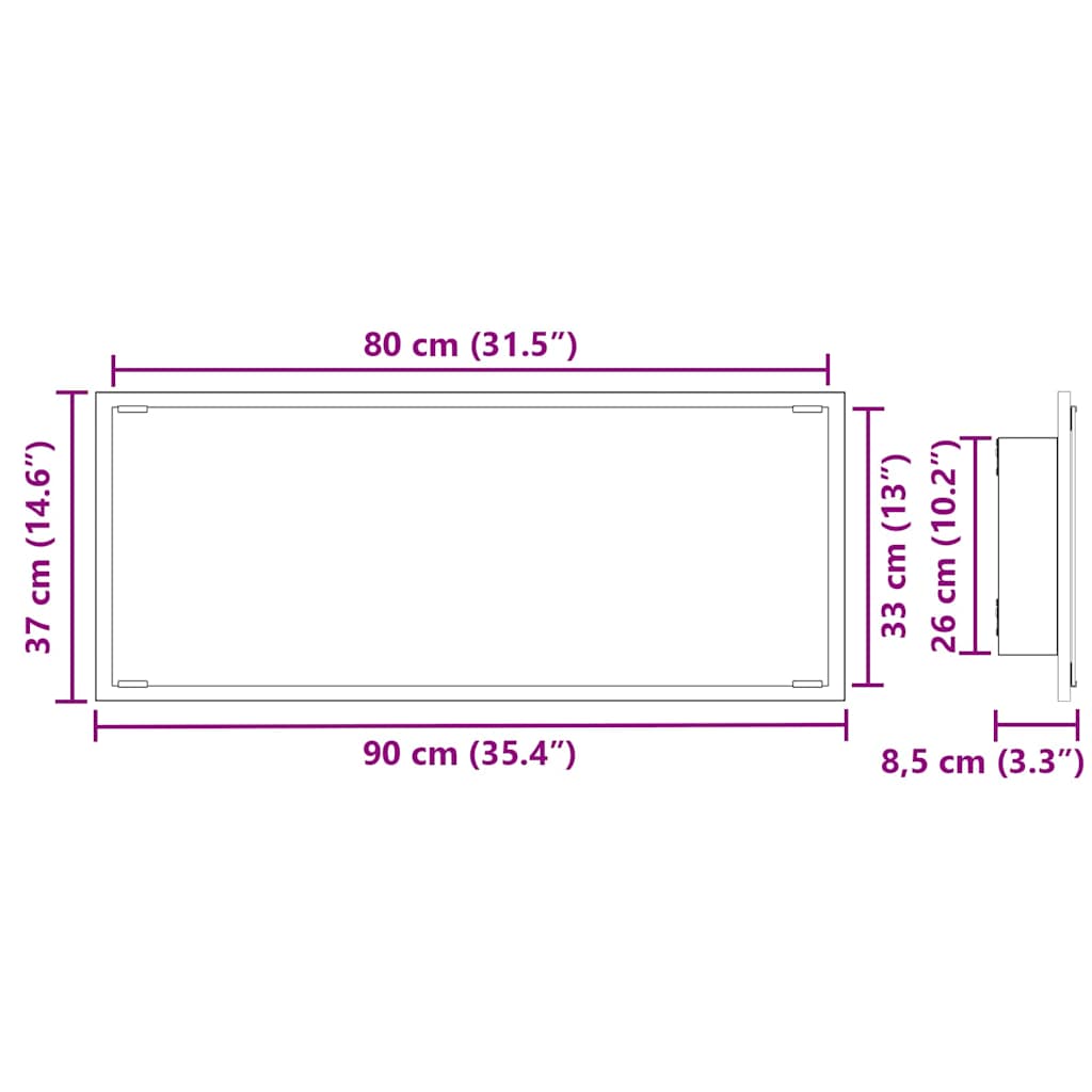 Spiegel Wandmontiert Altholz 90 x 8.5 x 37 cm Holzwerkstoff