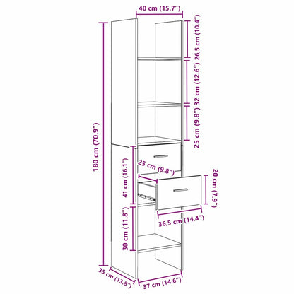 Bücherregal Eiche handwerklich 40 x 35 x 180 cm Holzwerkstoff