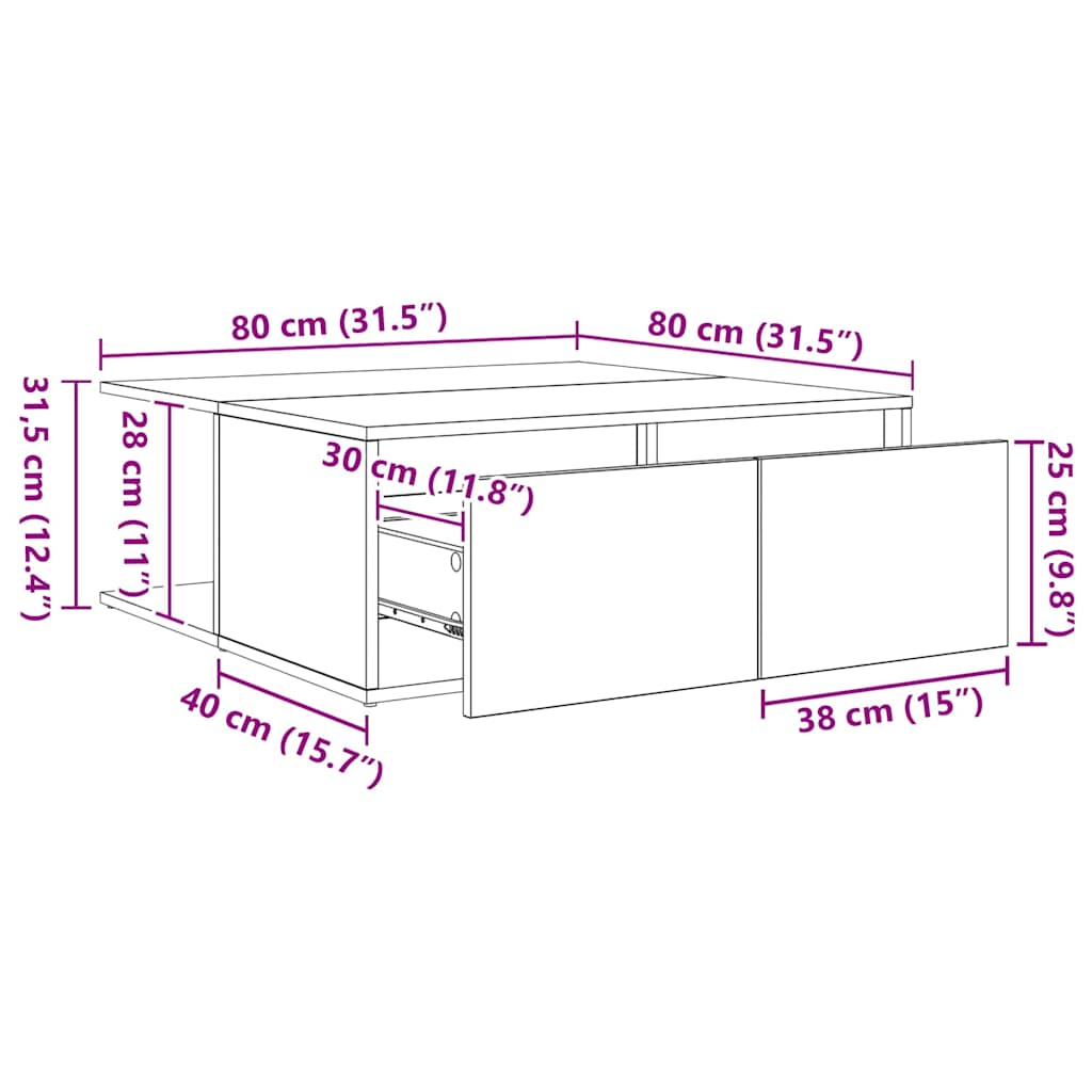 Couchtisch Artisan-Eiche 80 x 80 x 31 cm Holzwerkstoff