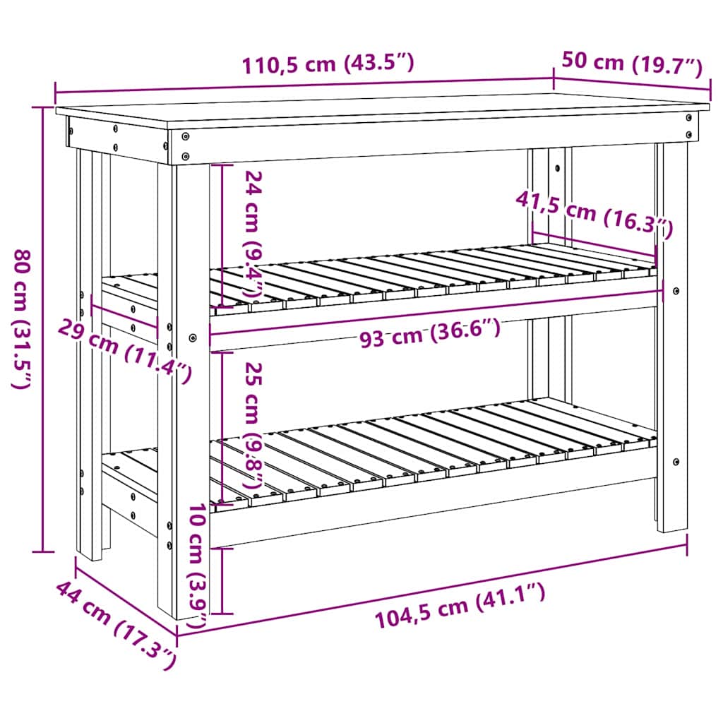 Werkbank Wachsbraun 110.5 x 50 x 80 cm Massivholz Kiefer