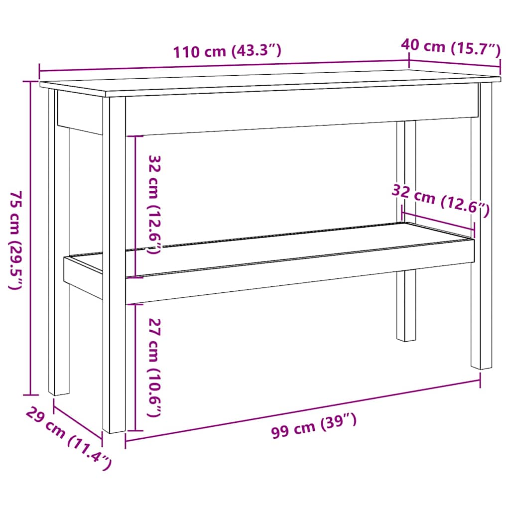 Konsolentisch Wachsbraun 110 x 40 x 75 cm Massivholz Kiefer