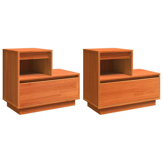 Nachttisch 2 pcs Wachsbraun 60 x 34 x 51 cm Kiefer Massivholz