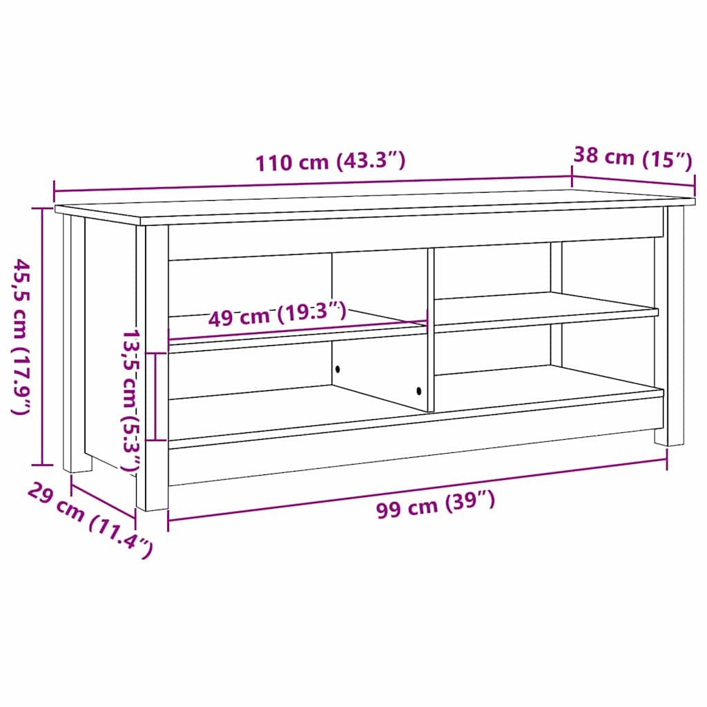 Schuhbank Wachsbraun 110 x 38 x 45.5 cm Massivholz Kiefer