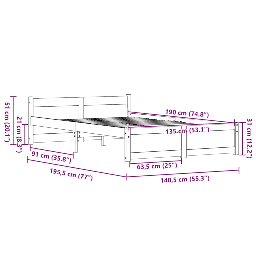 Bettgestell Wachsbraun 135 x 190 cm Massivholz Kiefer